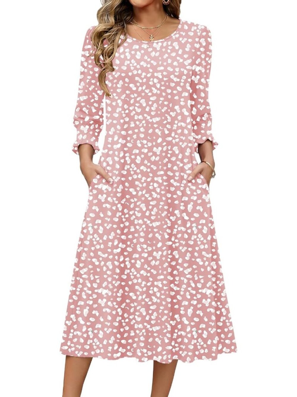 Floral Midi Summer Dress for Women | 3/4 Sleeve Casual Dress with Pockets